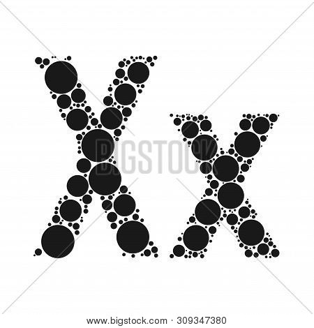 A Letter Of The Alphabet From Black Circles Laid Out By Mozayka. Vector Font Illustration.