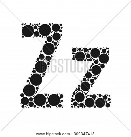 A Letter Of The Alphabet From Black Circles Laid Out By Mozayka. Vector Font Illustration.