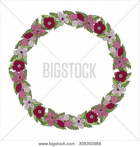 Vintage Vector Frame With Summer Flowers. Flower Wreath For Beautiful Design. Invitation Card With F
