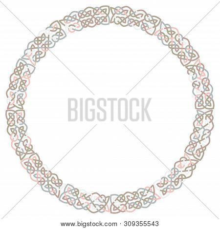 Round Celtic Knots Frame. Traditional Medieval Frame Pattern Illustration. Scandinavian Or Celtic Or