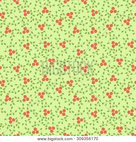 Seamless Pattern. Mountain Ash And Viburnum. Vector Red Berries. Kid's Fashion Print. Design Element