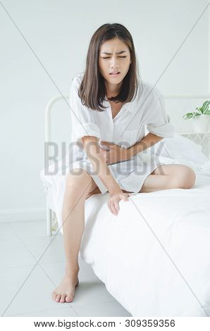 Asian Women Are Headache Severely.lady Wake Up In The Morning With Migraine. Insomnia Results In Hea