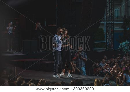 Lviv, Ukraine - June 18, 2019: Vakarchuk At Stage Talking In Microphone. Political