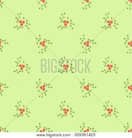 Seamless Pattern. Mountain Ash And Viburnum. Vector Red Berries. Kid's Fashion Print. Design Element