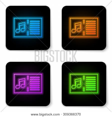 Glowing Neon Music Book With Note Icon Isolated On White Background. Music Sheet With Note Stave. No