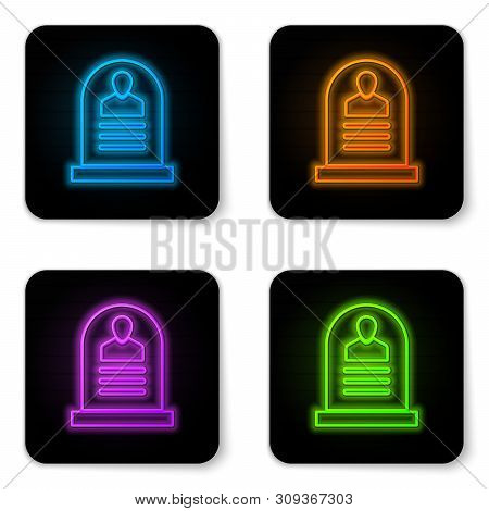 Glowing Neon Tombstone With Rip Written On It Icon Isolated On White Background. Grave Icon. Black S