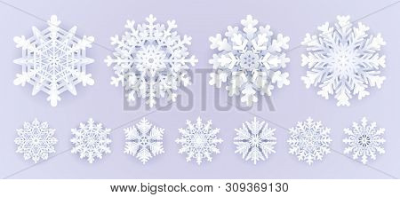 White Paper Snowflakes Isolated On Grey Background.merry Christmas Greetings Card Decoration .origam