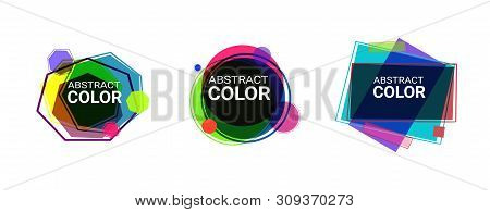 Abstract Geometric Shape Set. Yellow, Blue, Purple, Green, Pink Circles, Heptagons And Rectangles. T