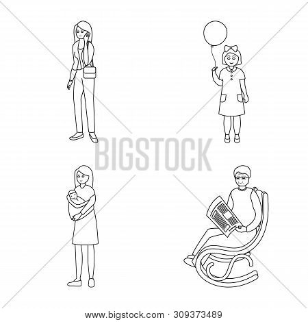 Vector Illustration Of Happy And Character Logo. Set Of Happy And Portrait Stock Symbol For Web.