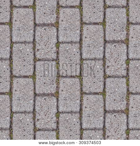 Abstract Seamless Texture For Designers With Stone Pavement. There Are Green Grass Between Blocks. S