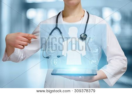 The Doctor Indicates On The Internal Organs Of A Person. Lungs Kidneys Liver Brain Stomach