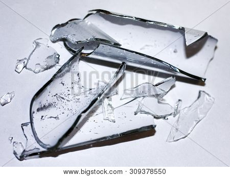 Shattered Glass Tube, Laboratory Glassware In Lab. Broken Energy Saving Bulb, Compact Fluorescent La