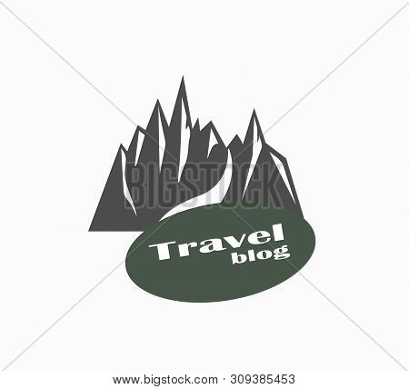 A Stylish Logo For A Travel Blog. Flat Vector Mountain Icon Close Up Isolated. Mountain Sport