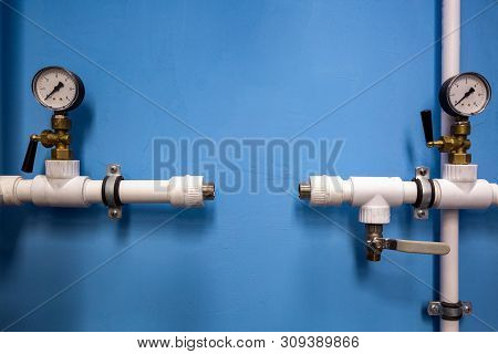 Manometers Of Center Plumbing System With Indicators Of Pressure  On The Plastic  Water Pipes Of Plu