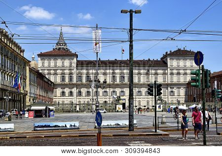 Turin,italy. View Of The Royal Palace From Via Pietro Micca