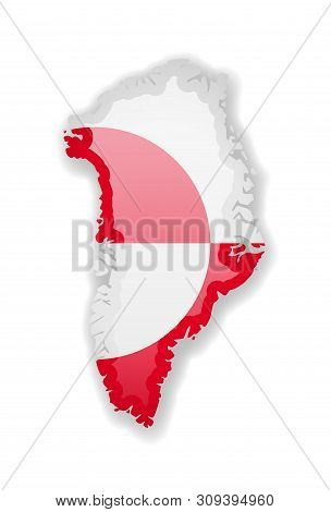Greenland Flag And Outline Of The Country On A White Background.