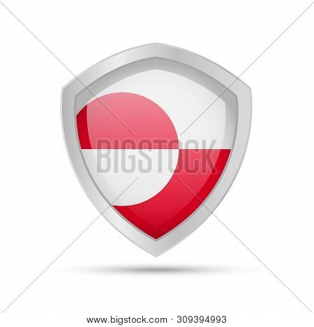 Shield With Greenland Flag On White Background.