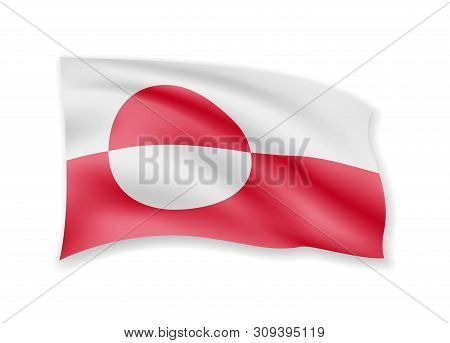 Waving Greenland Flag On White. Flag In The Wind.