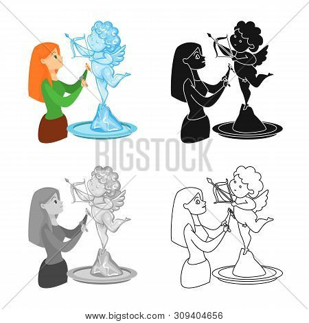 Vector Design Of Sculpture And Ice Logo. Collection Of Sculpture And Angel Vector Icon For Stock.
