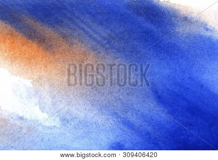 Abstract Background In Watercolor Tones With Wet Ink Effect. Brushstroke Painting With Paper Texture