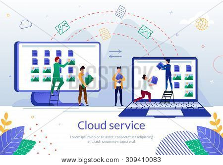 Date Synchronization And Backup With Online Cloud Service Flat Vector Banner Template With Company E