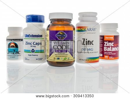 Winneconne, Wi - 27 May 2019 : A Collection Of  Zinc Supplements On An Isolated Background