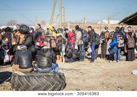 Gevgelija, Macedonia - December 13, 2015  Refugees Waiting To Enter Macedonia From The City Of Eidom