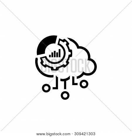 Simple Cloud Perfomance Vector Line Icon With Gear Wheel And Graphs.