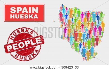 Demographic Hueska Province Map Illustration. People Color Mosaic Hueska Province Map Of Crowd, And 