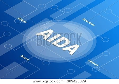 Aida Concept Words Isometric 3d Word Text Concept With Some Related Text And Dot Connected - Vector 