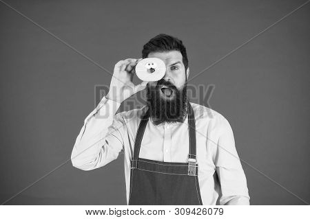 Calorie. Chef Feel Hunger. Calorie Counting. Diet And Healthy Food. Gain Calorie. Bearded Man In Che