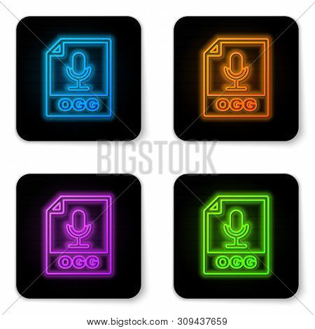 Glowing Neon Ogg File Document Icon. Download Ogg Button Icon Isolated On White Background. Ogg File
