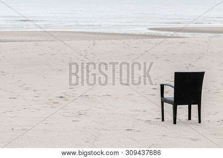 Empty Chair At The Beach. Nobody Calm Quiet Lonely Concept