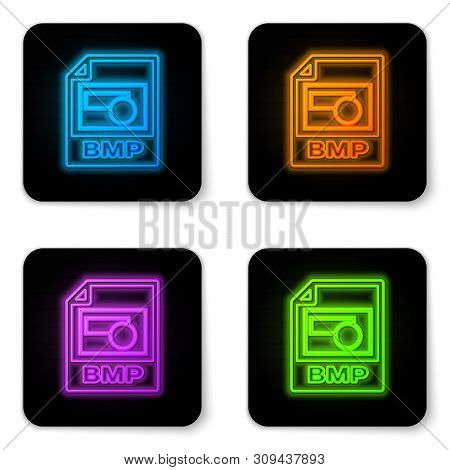 Glowing Neon Bmp File Document Icon. Download Bmp Button Icon Isolated On White Background. Bmp File