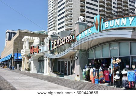 Atlantic City, Nj - May 19: Atlantic City Boardwalk In New Jersey, As Seen On May 19, 2019. Atlantic