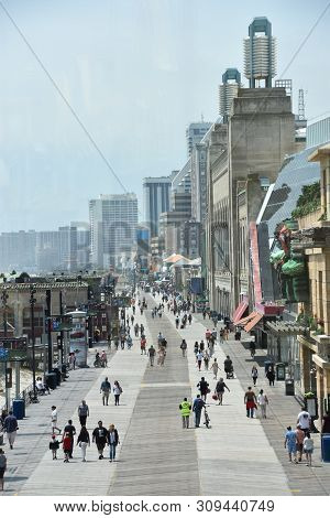 Atlantic City, Nj - May 19: Atlantic City Boardwalk In New Jersey, As Seen On May 19, 2019. Atlantic
