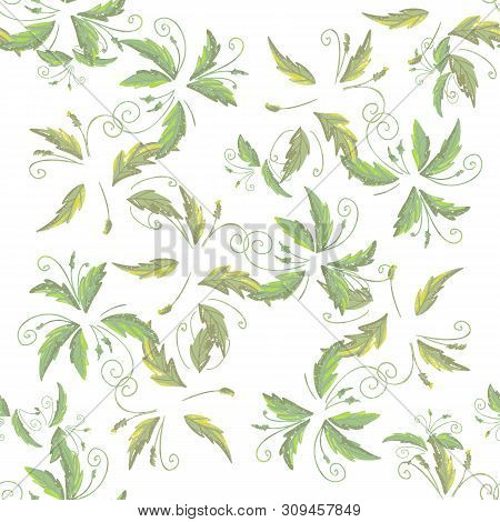 Grean Leaf Pattern  Hand Drawn Illustration With Grunge Simple Texture