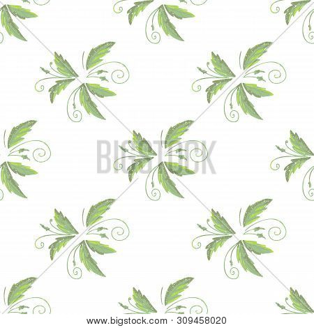 Grean Leaf Pattern  Hand Drawn Illustration With Grunge Simple Texture