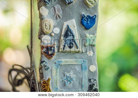 Closeup Pottery Thai And Brown Texture Background On Wall For Interior Or Exterior Decoration