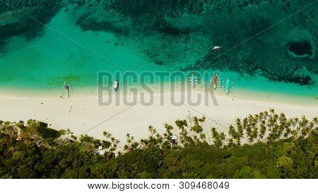 Sandy Beach And Turquoise Water In The Tropical Resort Of Boracay, Puka Shell Beach, Philippines Aer