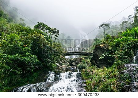 View Of The Large Beautiful Waterfall, Silver Waterfall In Sa Pa, Vietnam