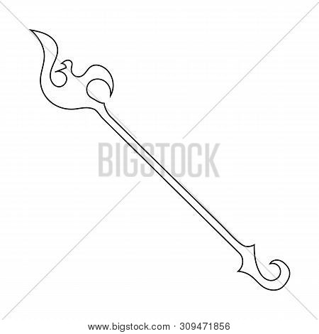 Line Style Icon Of Magic Staff Isolated On White Background. Magic Wand, Scepter, Stick, Rod. Illust