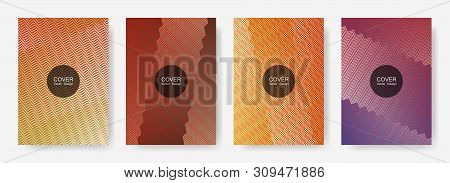 Zig Zag Lines Halftone Banner Templates Set, Vector Backgrounds For   Booklet Covers. Geometric Zig 