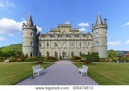Inveraray , Scotland - May 16 , 2019 : Inveraray Castle Is A Country House Near Inveraray In The Cou