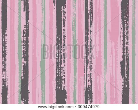 Watercolor Strips Seamless Vector Background. Striped Tablecloth Textile Print. Decorative Bright Pl