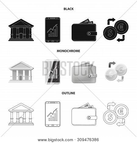 Vector Design Of Bank And Money Icon. Collection Of Bank And Bill Stock Symbol For Web.