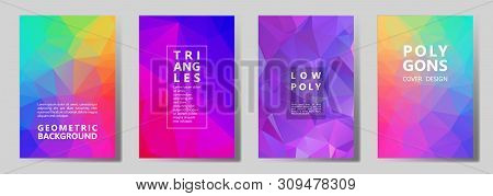 Facet Polygonal Mosaic Cover Page Layouts Vector Graphic Design Set. Diamond Texture Low Poly Patter