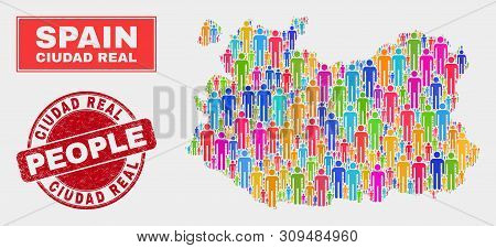 Demographic Ciudad Real Province Map Abstraction. People Bright Mosaic Ciudad Real Province Map Of G