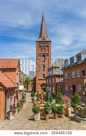 Market Square And Church Tower In Plon, Germany