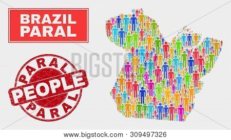 Demographic Paral State Map Illustration. People Bright Mosaic Paral State Map Of Persons, And Red R